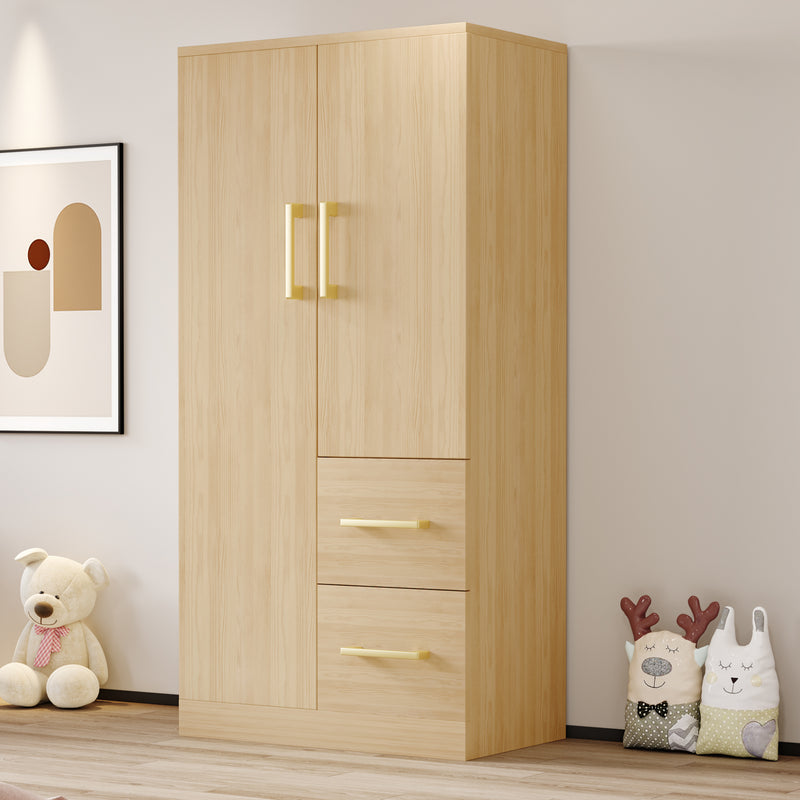 Armoire effet bois naturel avec double porte, et 2 tiroirs 70x40x135cm WAXINGHORN