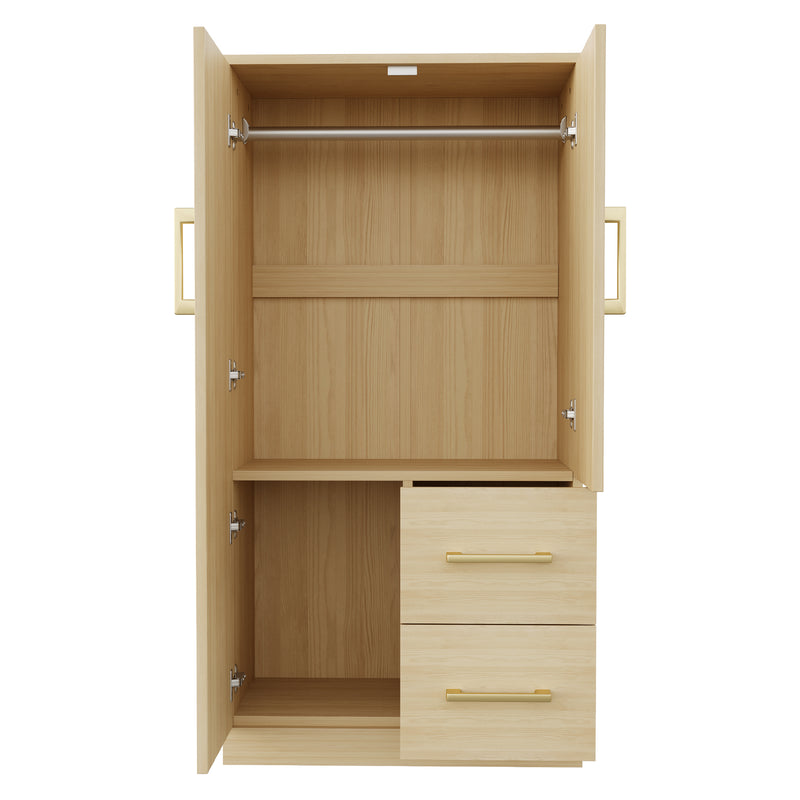 Armoire effet bois naturel avec double porte, et 2 tiroirs 70x40x135cm WAXINGHORN