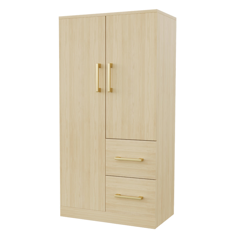 Armoire effet bois naturel avec double porte, et 2 tiroirs 70x40x135cm WAXINGHORN