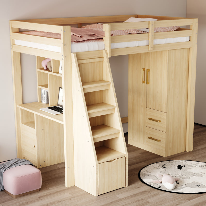 Armoire effet bois naturel avec double porte, et 2 tiroirs 70x40x135cm WAXINGHORN