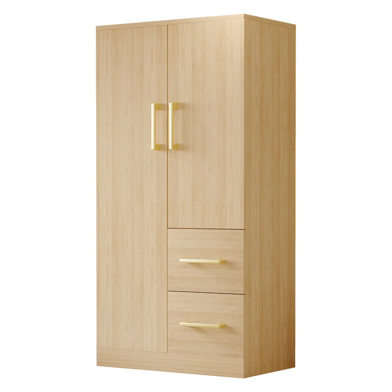Armoire effet bois naturel avec double porte, et 2 tiroirs 70x40x135cm WAXINGHORN