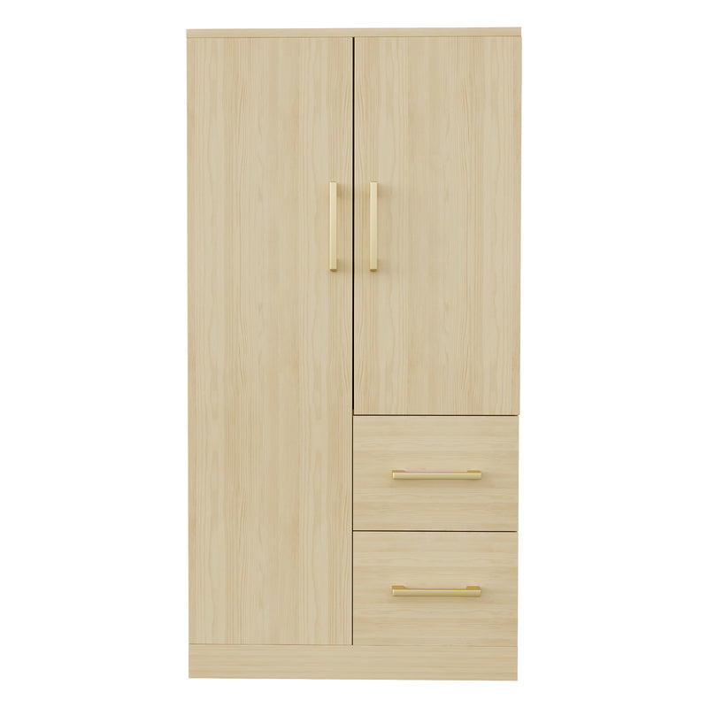 Armoire effet bois naturel avec double porte, et 2 tiroirs 70x40x135cm WAXINGHORN