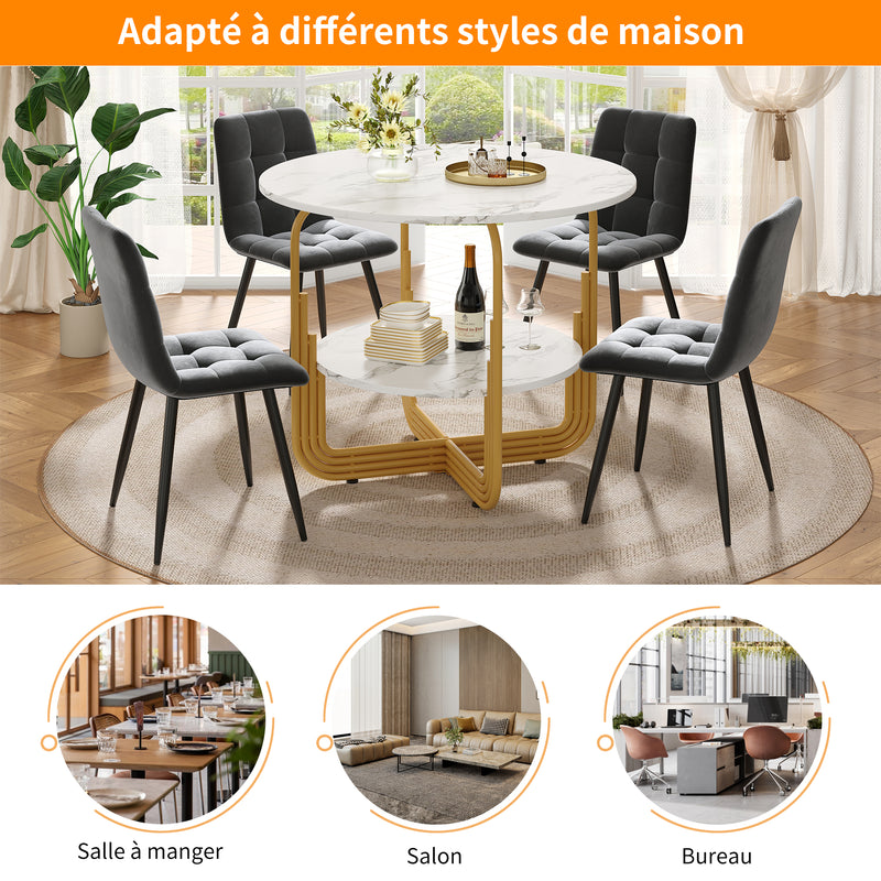 Table de salle à manger ronde chic doré avec effet marbre blanc XECOTS