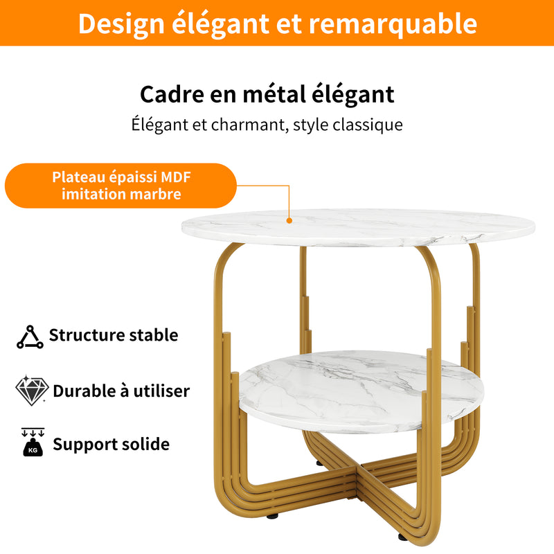 Table de salle à manger ronde chic doré avec effet marbre blanc XECOTS