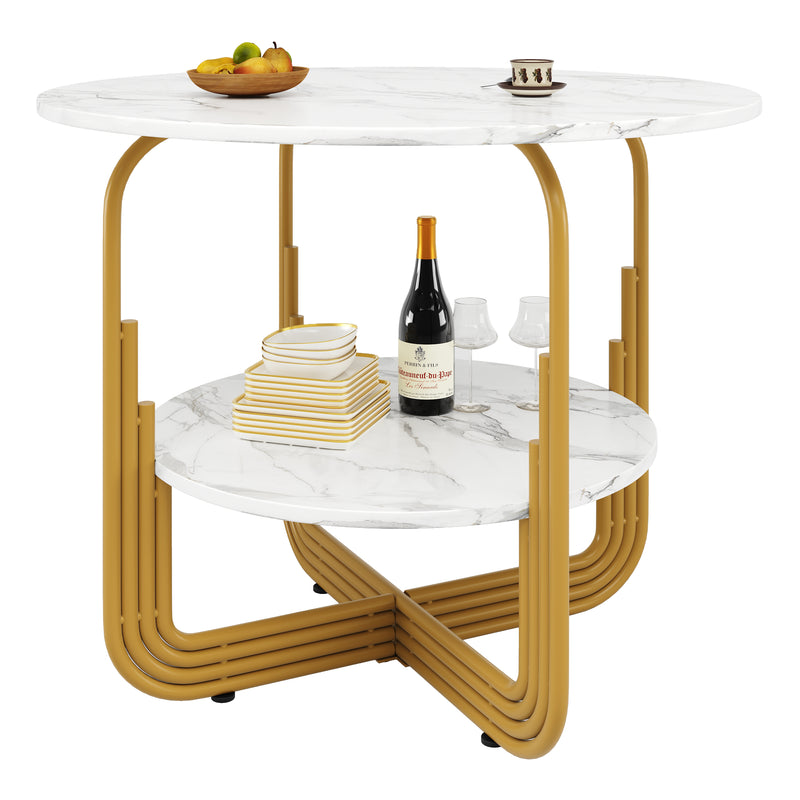 Table de salle à manger ronde chic doré avec effet marbre blanc XECOTS