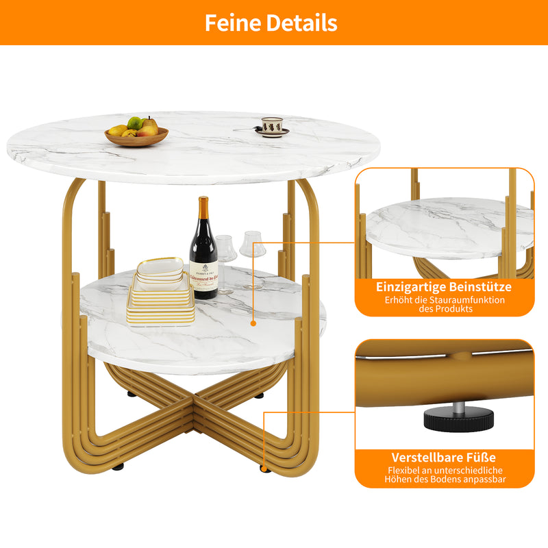Table de salle à manger ronde chic doré avec effet marbre blanc XECOTS