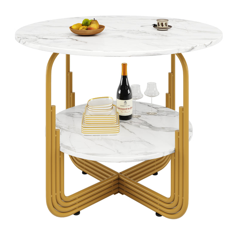 Table de salle à manger ronde chic doré avec effet marbre blanc XECOTS