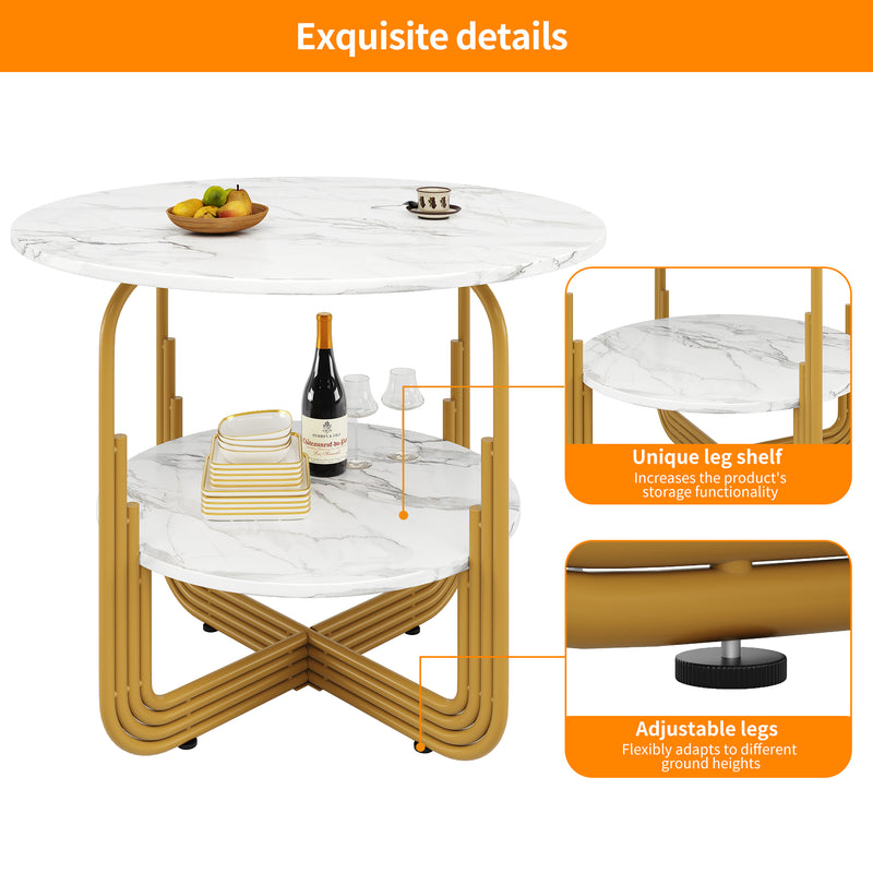 Table de salle à manger ronde chic doré avec effet marbre blanc XECOTS