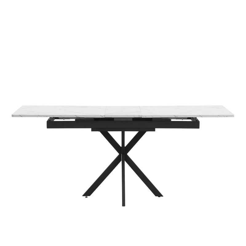 Table de salle à manger rectangulaire extensible effet marbre blanc pieds noirs croisés L150/180*L70*H76cm XUCZA