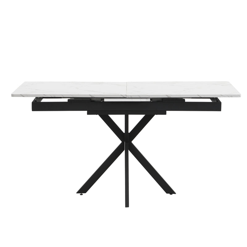 Table de salle à manger rectangulaire extensible effet marbre blanc pieds noirs croisés L150/180*L70*H76cm XUCZA