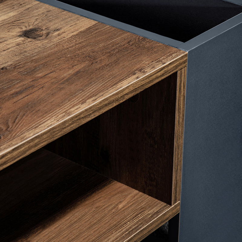 Table basse effet bois 1 tiroir niche ouvert et rangement des 2 côtés anthracite XUGZOIRS