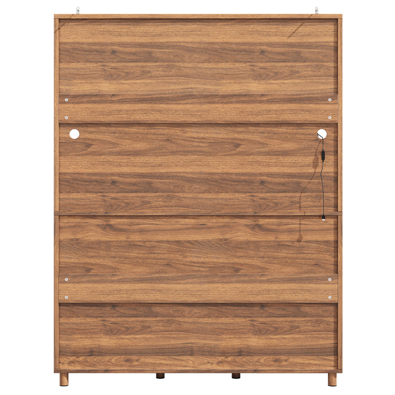 Buffet haut vaisselier effet bois noyer et vitrine en verre avec éclairage LED intelligent XYLEM