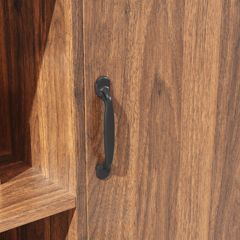 Buffet haut vaisselier effet bois noyer et vitrine en verre avec éclairage LED intelligent XYLEM