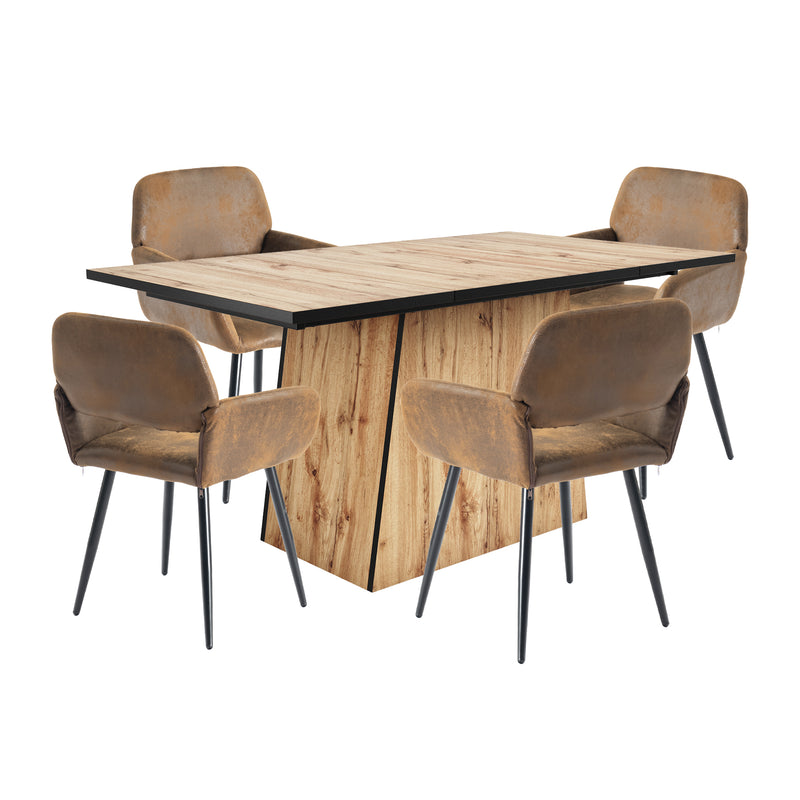 Ensemble table à manger rectangulaire effet bois clair et 4 chaises vintage en daim marron YANIS+MAYFAIR SUEDE BROWN*2
