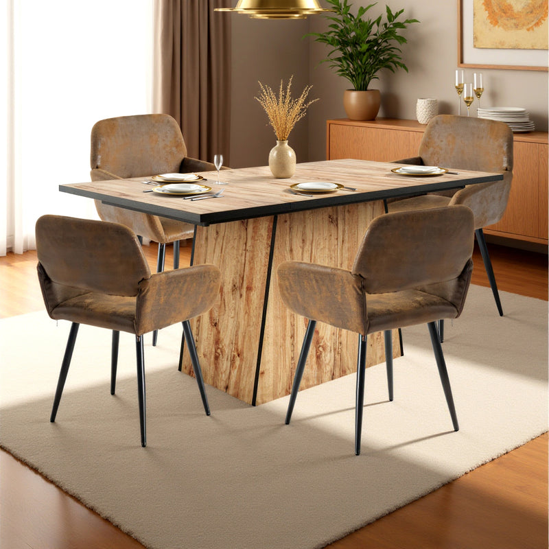 Ensemble table à manger rectangulaire effet bois clair et 4 chaises vintage en daim marron YANIS+MAYFAIR SUEDE BROWN*2