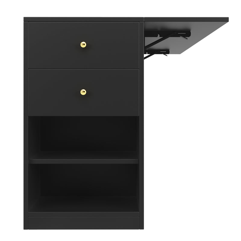 Îlot de cuisine noir motif ondulé extensible avec plateau pliant YICHIEH