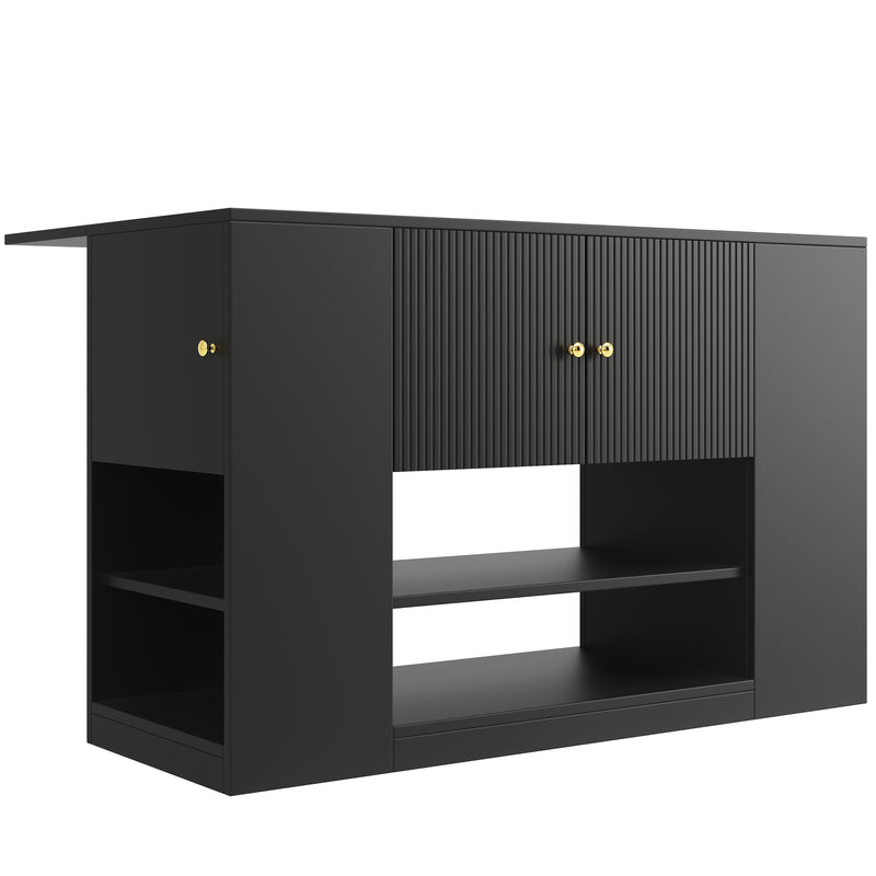 Îlot de cuisine noir motif ondulé extensible avec plateau pliant YICHIEH