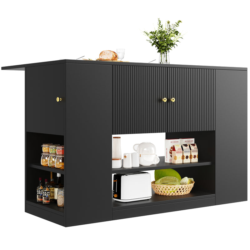 Îlot de cuisine noir motif ondulé extensible avec plateau pliant YICHIEH
