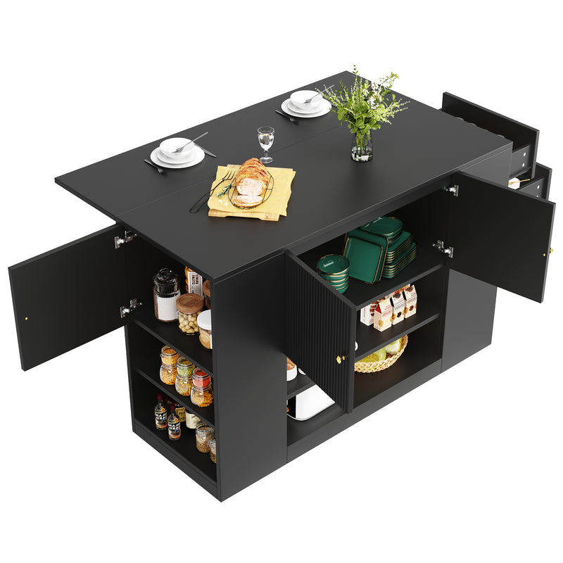 Îlot de cuisine noir motif ondulé extensible avec plateau pliant YICHIEH