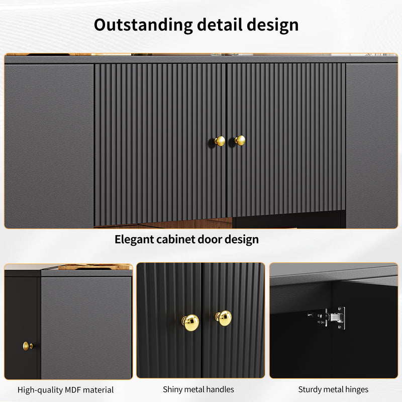 Îlot de cuisine noir motif ondulé extensible avec plateau pliant YICHIEH