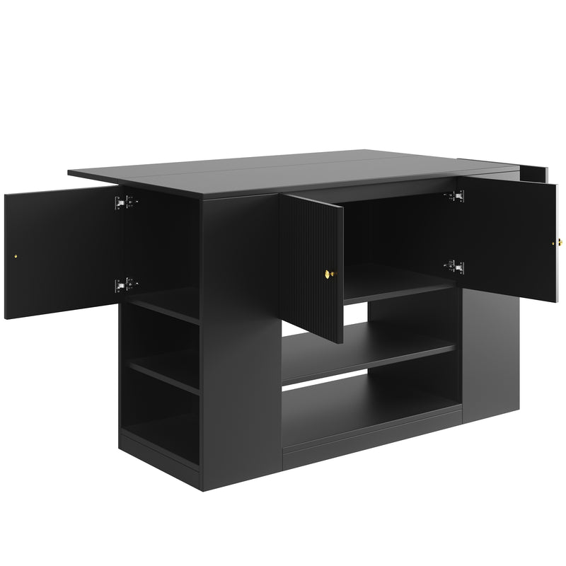 Îlot de cuisine noir motif ondulé extensible avec plateau pliant YICHIEH