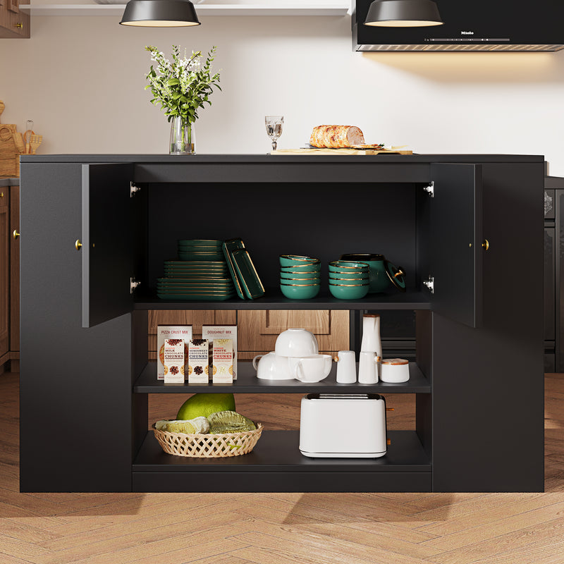 Îlot de cuisine noir motif ondulé extensible avec plateau pliant YICHIEH