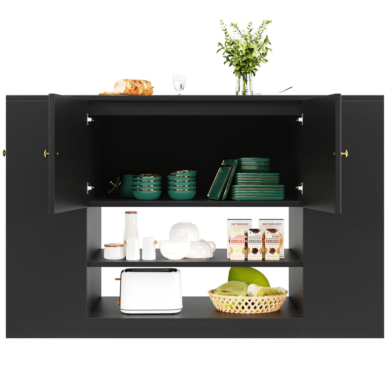 Îlot de cuisine noir motif ondulé extensible avec plateau pliant YICHIEH