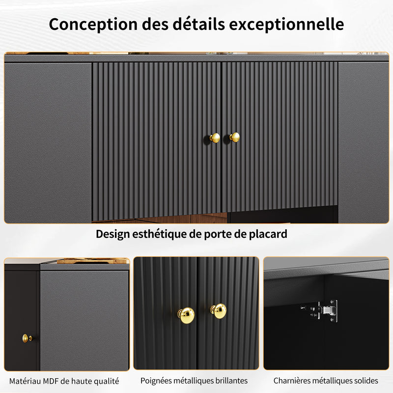 Îlot de cuisine noir motif ondulé extensible avec plateau pliant YICHIEH