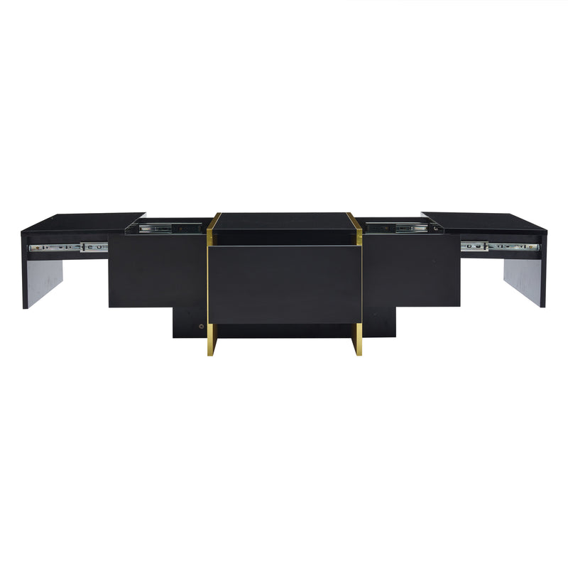 Table basse rectangulaire noire brillant 4 tiroirs accents dorés YIHRETH