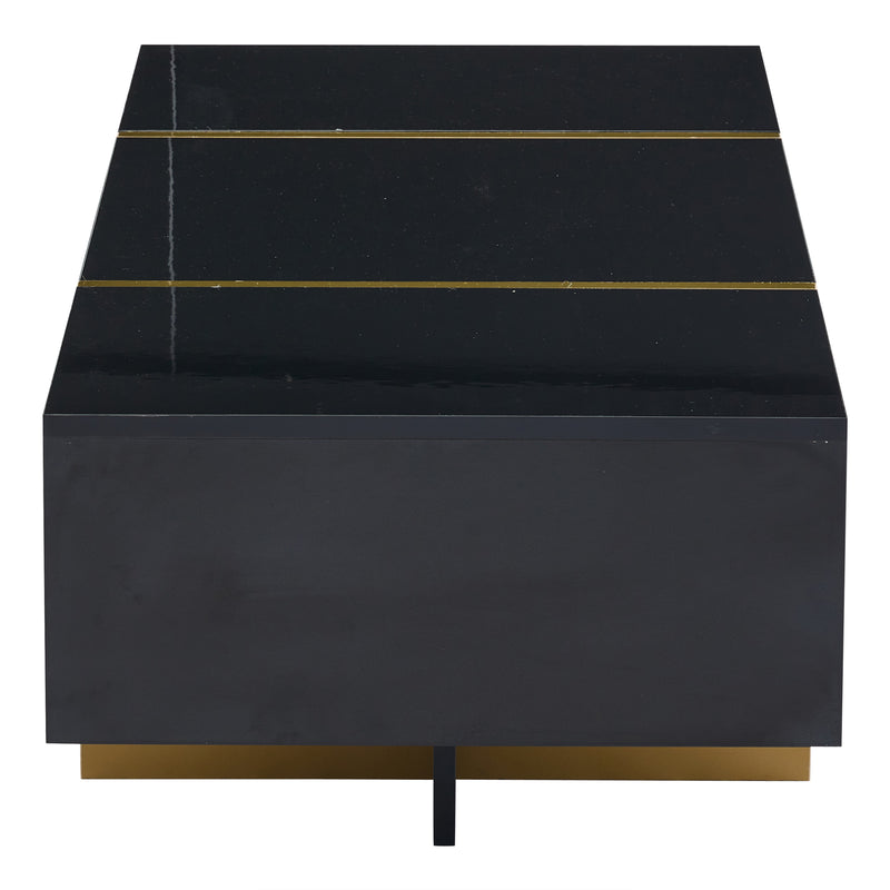 Table basse rectangulaire noire brillant 4 tiroirs accents dorés YIHRETH