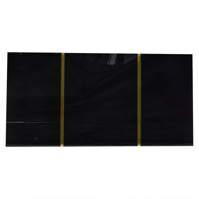 Table basse rectangulaire noire brillant 4 tiroirs accents dorés YIHRETH