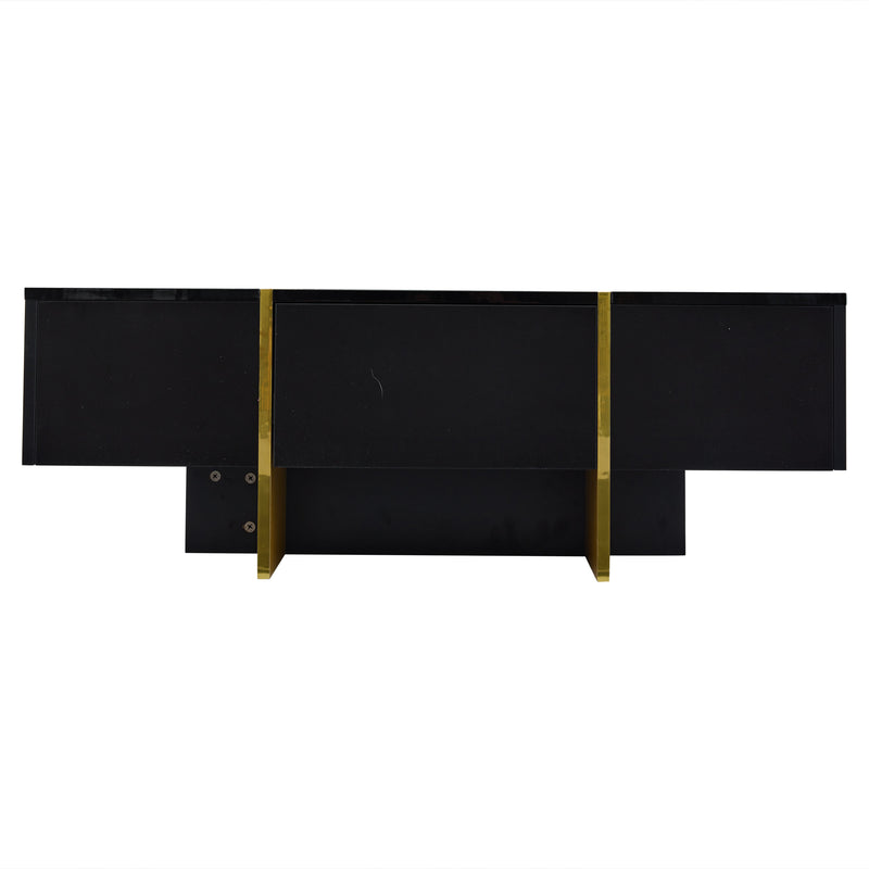 Table basse rectangulaire noire brillant 4 tiroirs accents dorés YIHRETH