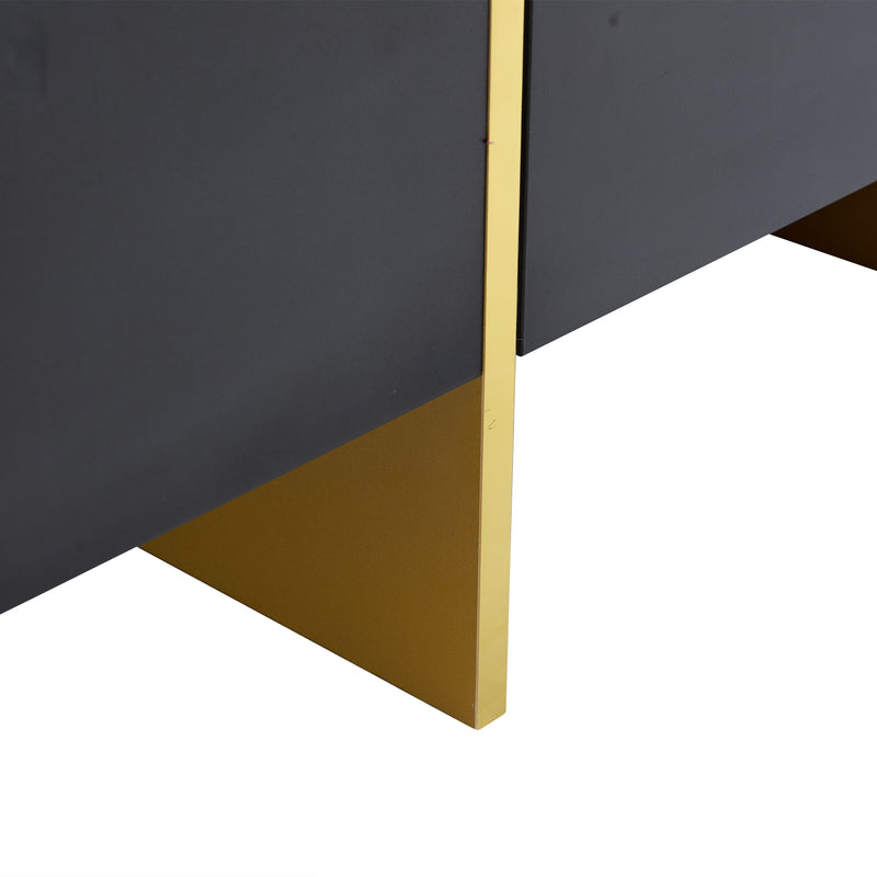 Table basse rectangulaire noire brillant 4 tiroirs accents dorés YIHRETH