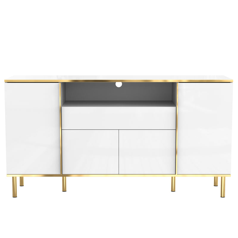 Buffet moderne luxe blanc avec éclairage LED accents dorés brillant YIRELL WHITE