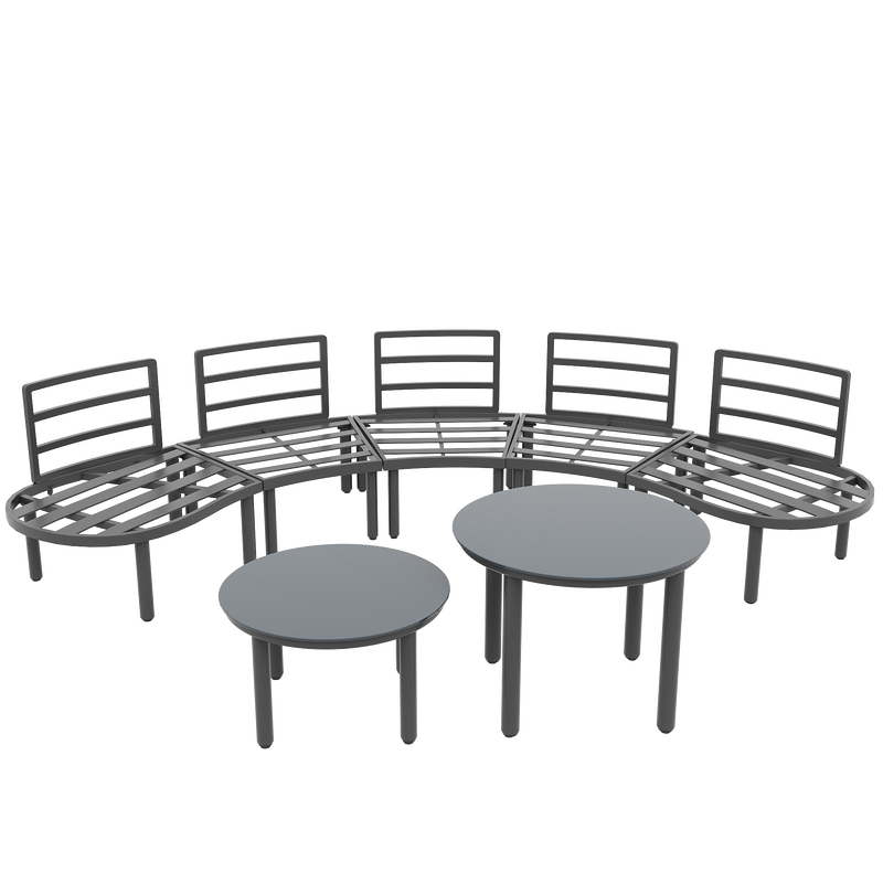 Ensemble de salon canapé de jardin arrondi (5 places), 2 tables basses en verre trempé avec coussins d&