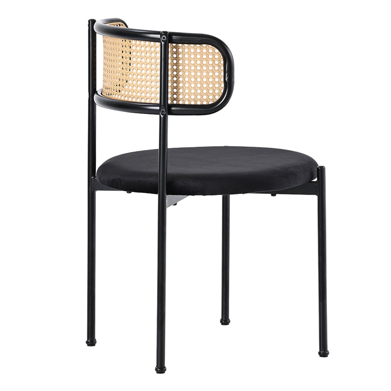 Lot de 4 chaises de salle à manger rétro vintage dossier en rotin assise velours noir YUHRAR BLACK