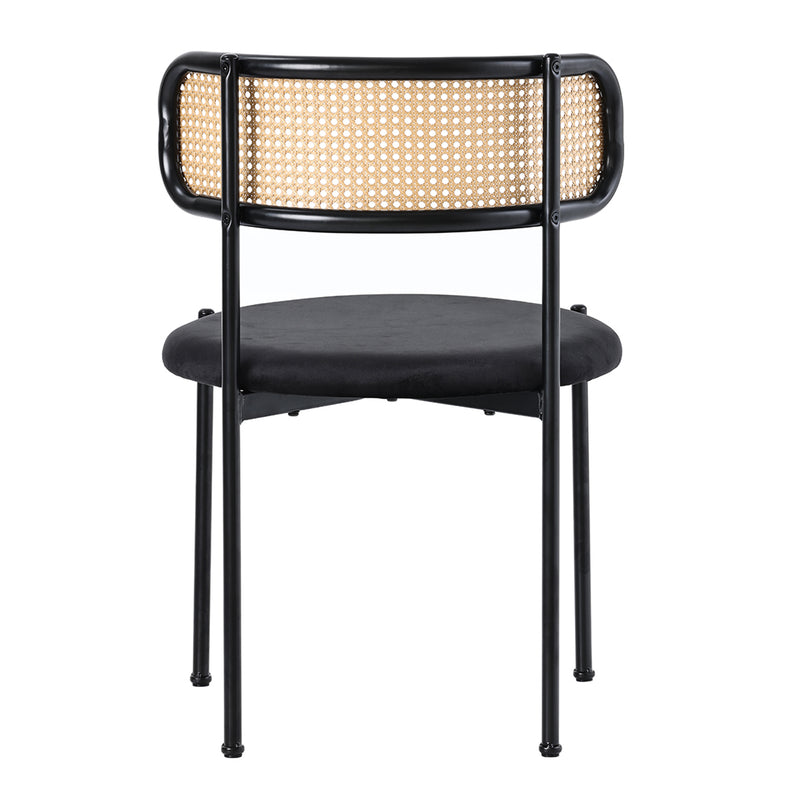 Lot de 4 chaises de salle à manger rétro vintage dossier en rotin assise velours noir YUHRAR BLACK