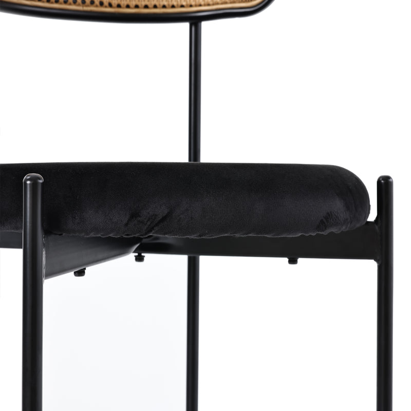 Lot de 4 chaises de salle à manger rétro vintage dossier en rotin assise velours noir YUHRAR BLACK