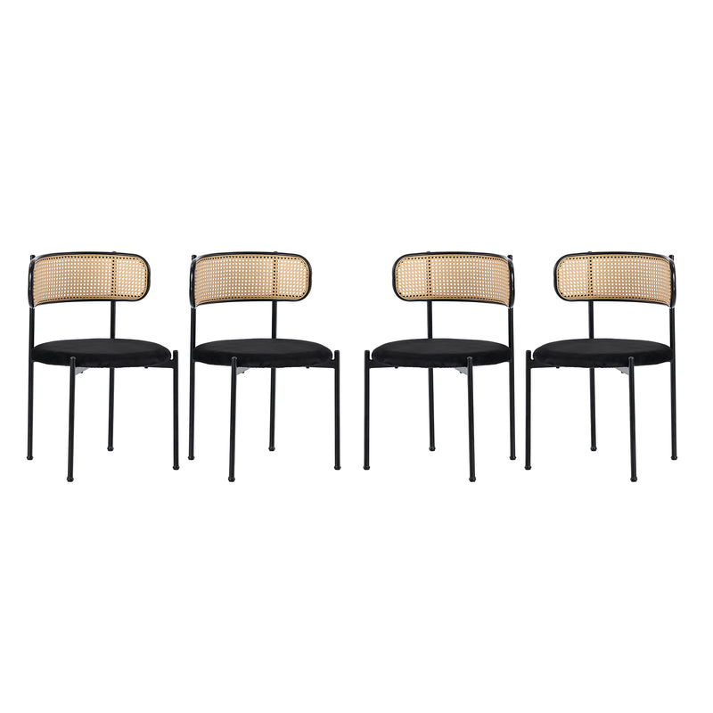 Lot de 4 chaises de salle à manger rétro vintage dossier en rotin assise velours noir YUHRAR BLACK