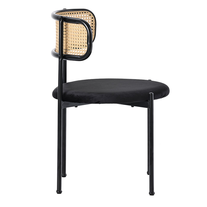 Lot de 4 chaises de salle à manger rétro vintage dossier en rotin assise velours noir YUHRAR BLACK