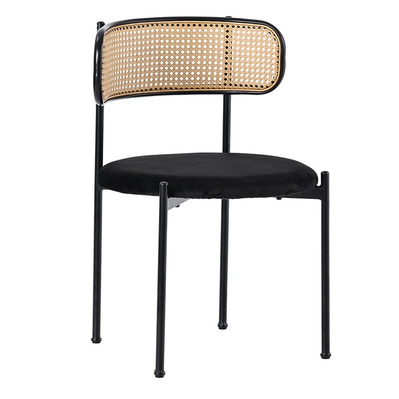 Lot de 4 chaises de salle à manger rétro vintage dossier en rotin assise velours noir YUHRAR BLACK