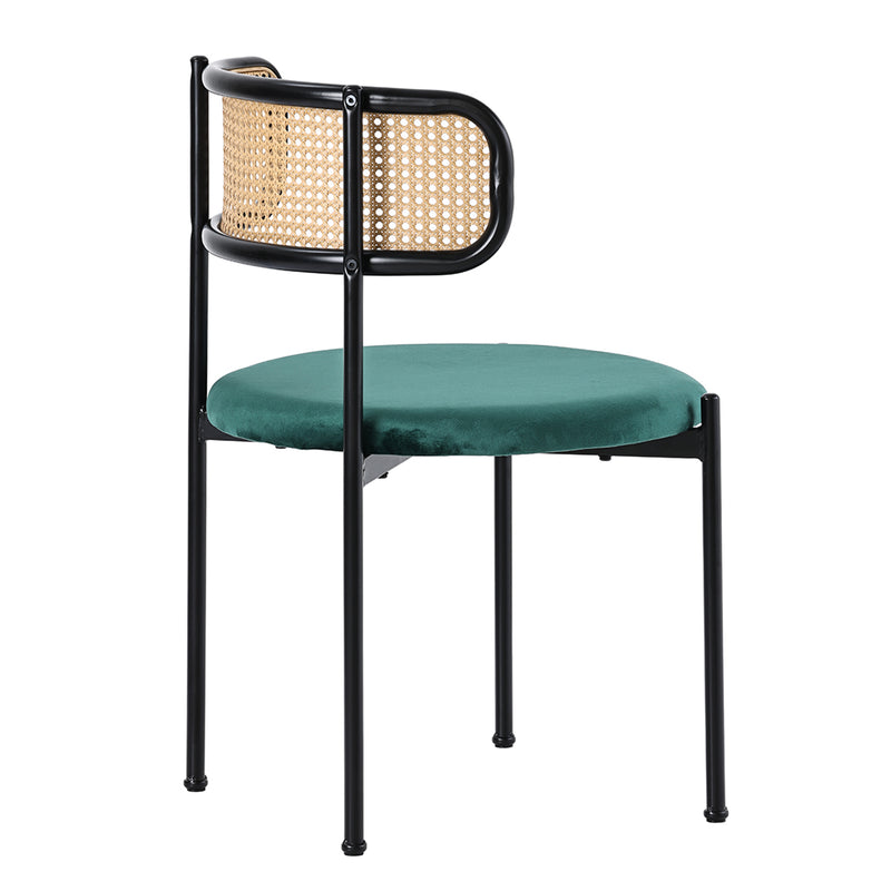 Lot de 4 chaises de salle à manger rétro vintage dossier en rotin assise velours sapin vert YUHRAR GREEN