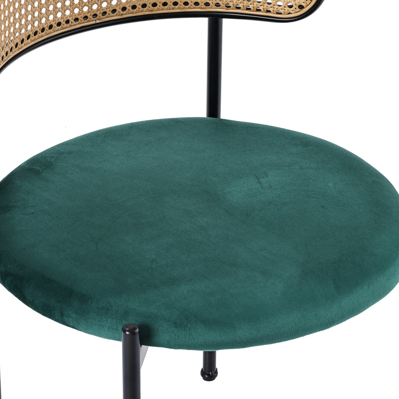 Lot de 4 chaises de salle à manger rétro vintage dossier en rotin assise velours sapin vert YUHRAR GREEN