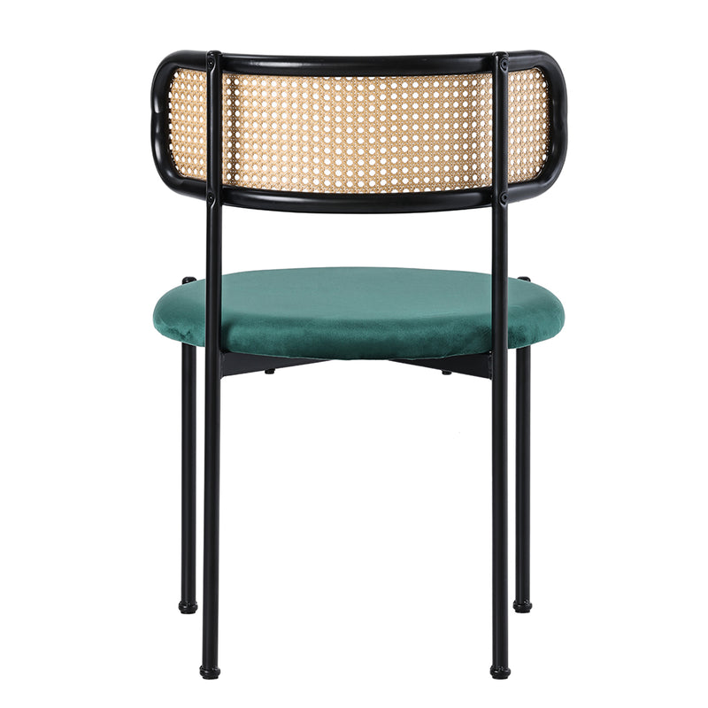 Lot de 4 chaises de salle à manger rétro vintage dossier en rotin assise velours sapin vert YUHRAR GREEN