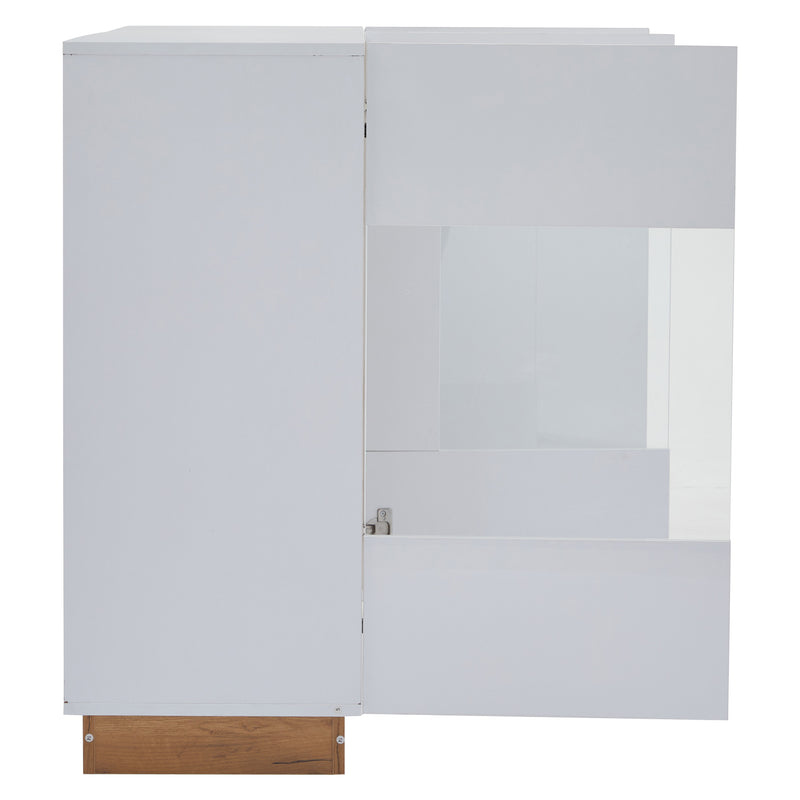 Buffet blanc brillance avec verre, 3 portes et éclairage LED 138*38*90.5cm ZECOIN