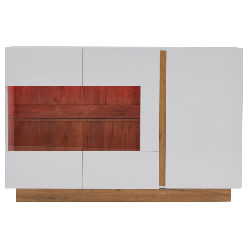 Buffet blanc brillance avec verre, 3 portes et éclairage LED 138*38*90.5cm ZECOIN