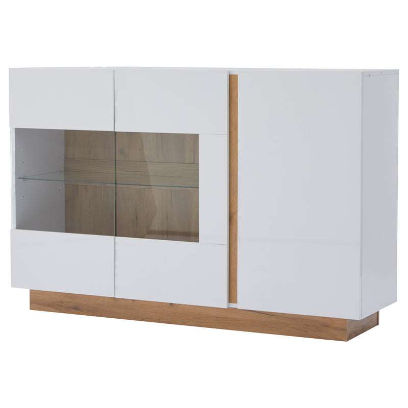 Buffet blanc brillance avec verre, 3 portes et éclairage LED 138*38*90.5cm ZECOIN