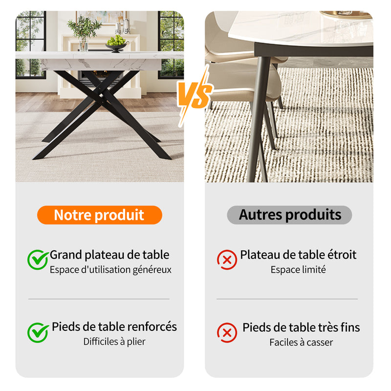 Table de salle à manger extensible effet marbre blanc (120-160 cm) ZEX