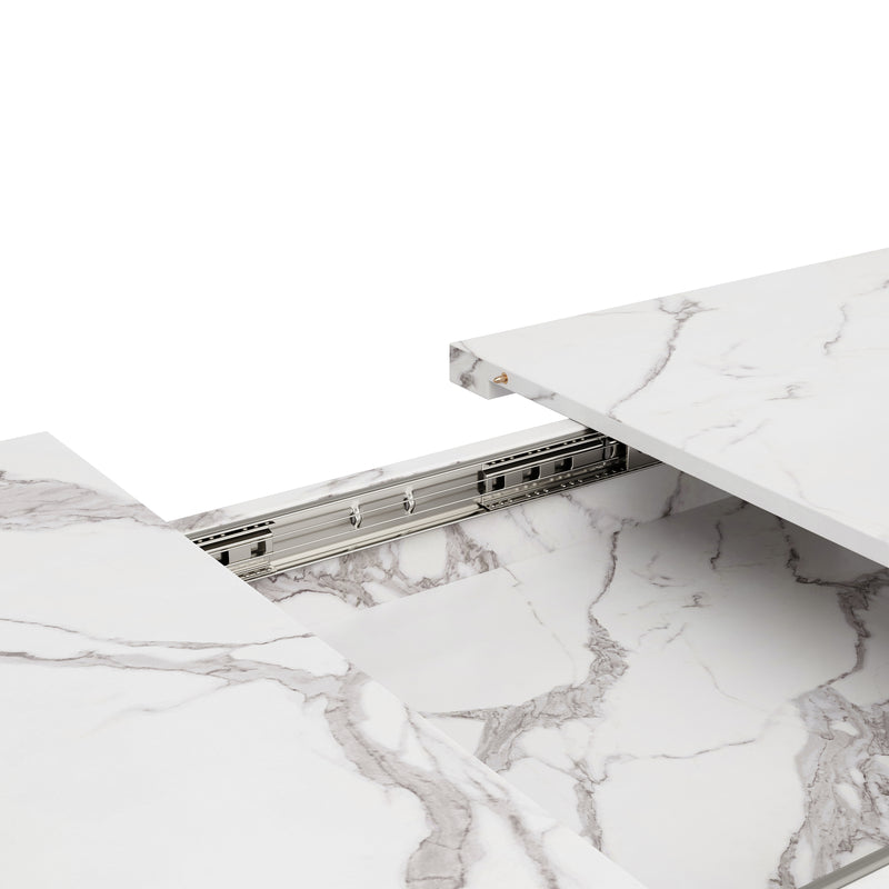 Table de salle à manger extensible effet marbre blanc (120-160 cm) ZEX