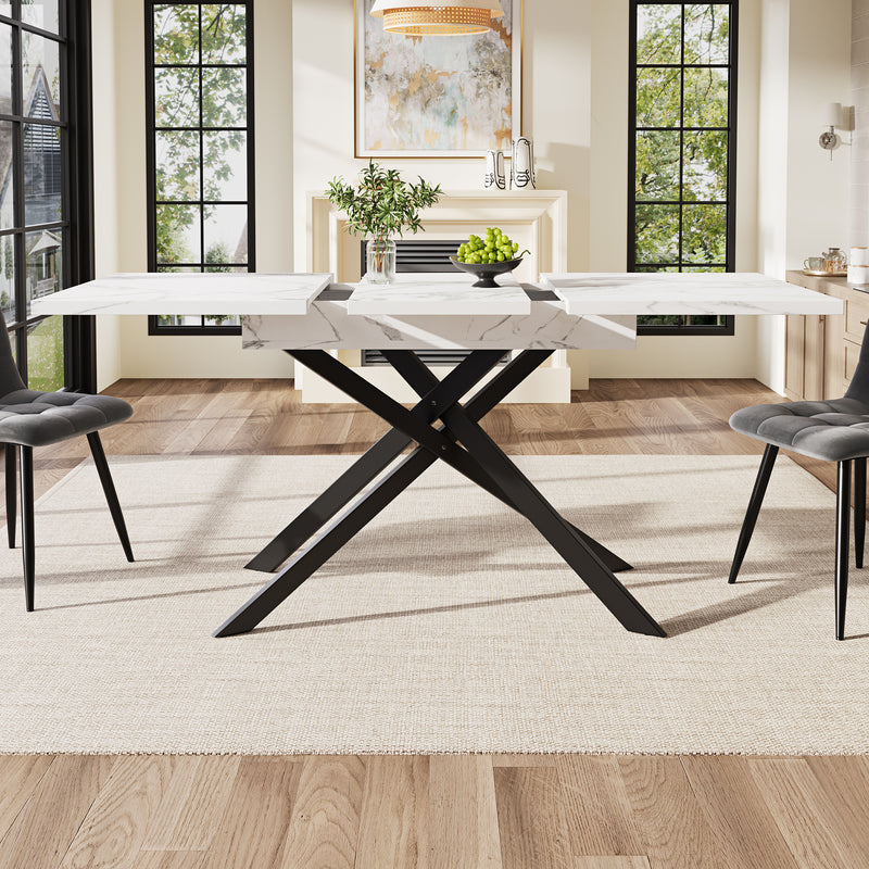 Table de salle à manger extensible effet marbre blanc (120-160 cm) ZEX